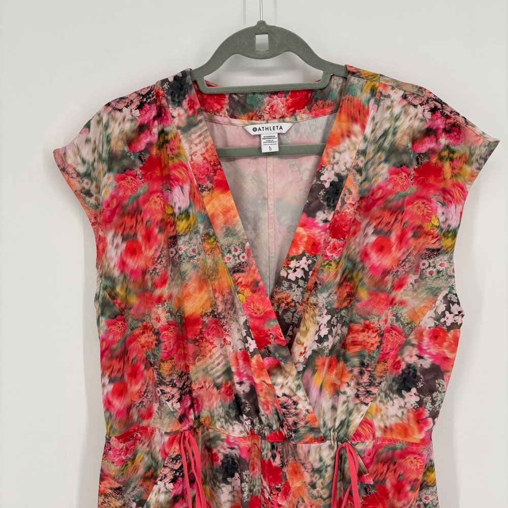Athleta Marlow Renewed Bloom Tie Waist Romper Pink Pattern Women's Size Large - Picture 4 of 8